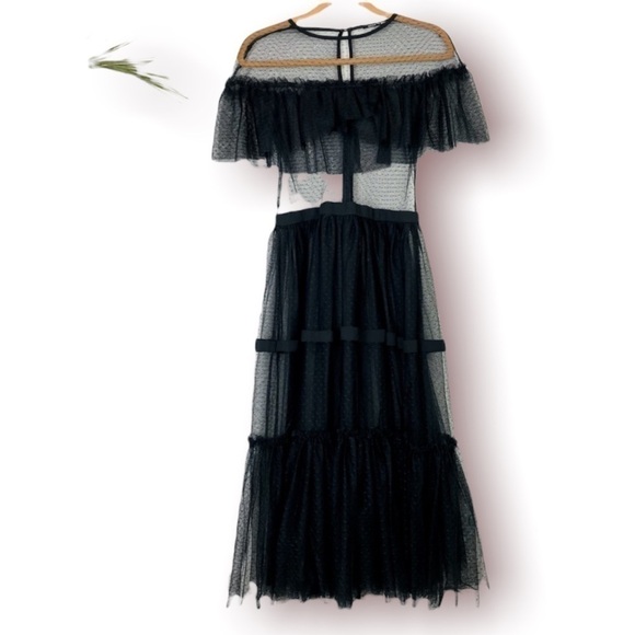 Gianni Bini Black Mesh Ruffle Midi Dress Small - Picture 1 of 11